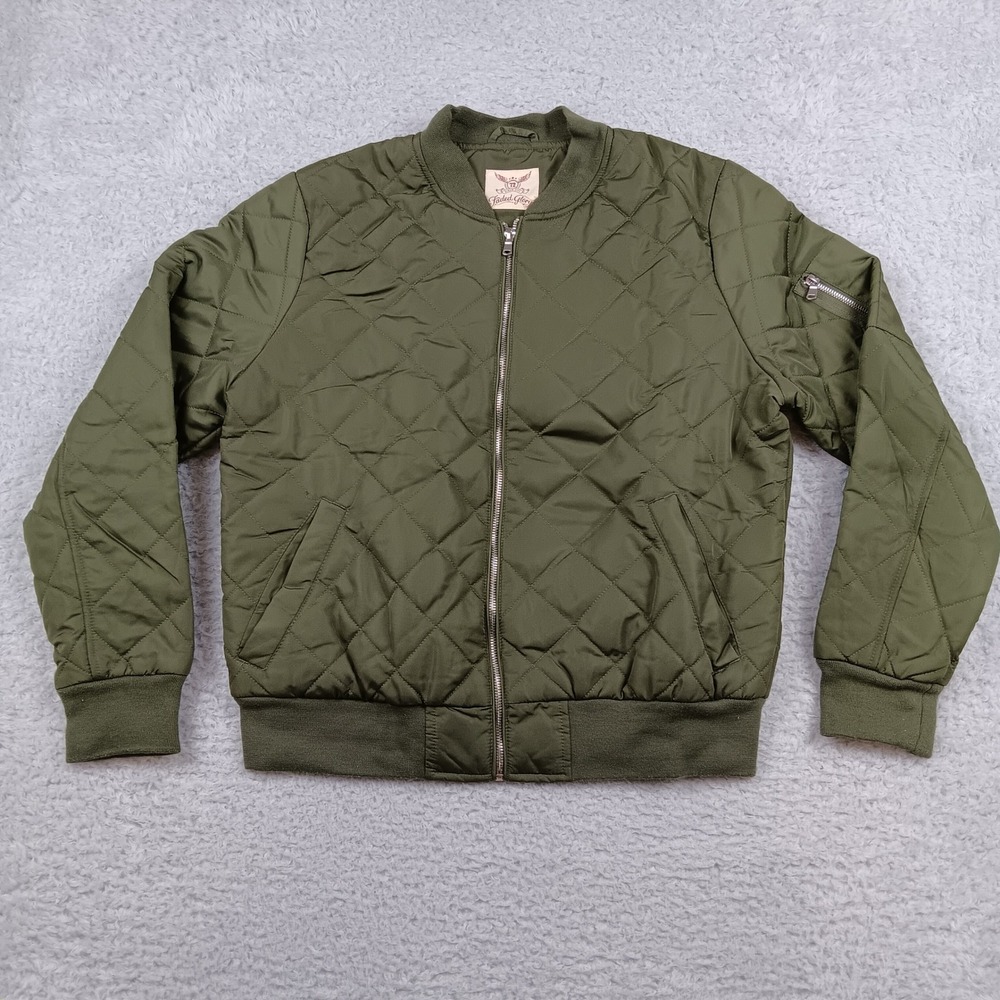 Faded Glory Bomber Jacket Quilted Girl 12-14 Green Zip Utility FGOL47306